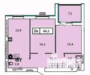 2-к квартира, вторичка, 66м2, 1/9 этаж