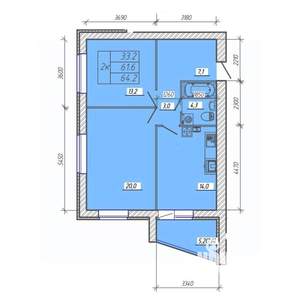 2-к квартира, вторичка, 64м2, 8/9 этаж