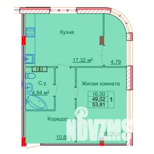 1-к квартира, строящийся дом, 54м2, 12/15 этаж