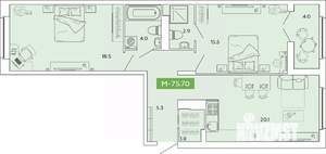 2-к квартира, строящийся дом, 76м2, 6/14 этаж