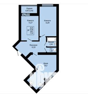 2-к квартира, вторичка, 72м2, 9/9 этаж