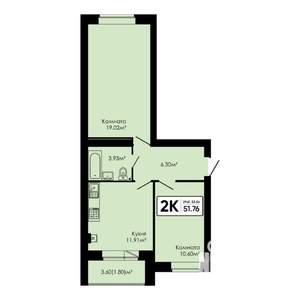 2-к квартира, вторичка, 52м2, 3/4 этаж