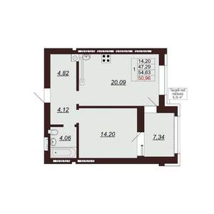 1-к квартира, вторичка, 55м2, 2/9 этаж