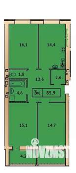 3-к квартира, строящийся дом, 86м2, 1/9 этаж