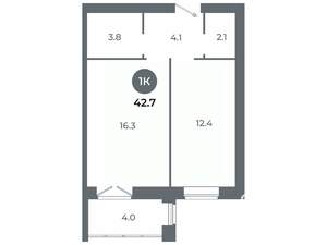 Студия квартира, вторичка, 43м2, 9/9 этаж