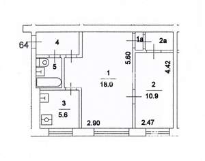 2-к квартира, вторичка, 42м2, 2/5 этаж