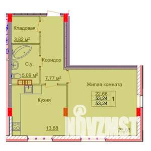 1-к квартира, строящийся дом, 53м2, 2/15 этаж