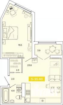 1-к квартира, строящийся дом, 55м2, 5/14 этаж