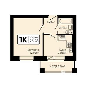 1-к квартира, вторичка, 25м2, 2/4 этаж