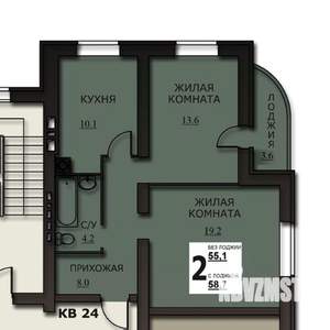 2-к квартира, строящийся дом, 57м2, 8/10 этаж