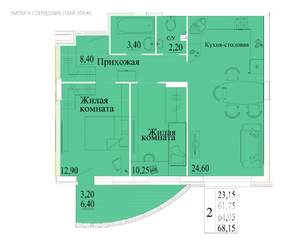 2-к квартира, вторичка, 68м2, 1/14 этаж