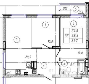 3-к квартира, строящийся дом, 62м2, 8/9 этаж