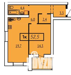 1-к квартира, строящийся дом, 53м2, 3/9 этаж