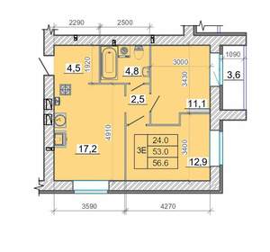 3-к квартира, вторичка, 57м2, 1/14 этаж