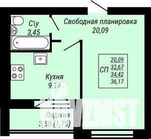1-к квартира, строящийся дом, 36м2, 2/9 этаж