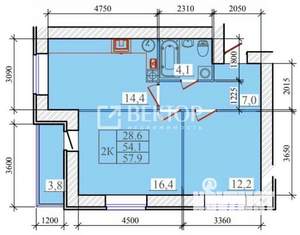 2-к квартира, вторичка, 58м2, 1/14 этаж
