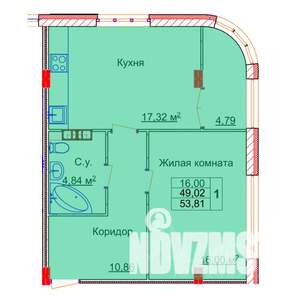 1-к квартира, строящийся дом, 54м2, 12/15 этаж