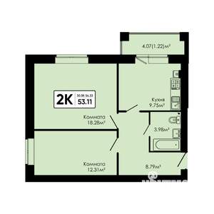 2-к квартира, вторичка, 53м2, 4/4 этаж