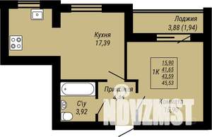 1-к квартира, строящийся дом, 46м2, 9/9 этаж