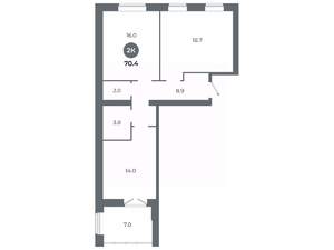 2-к квартира, вторичка, 70м2, 1/9 этаж