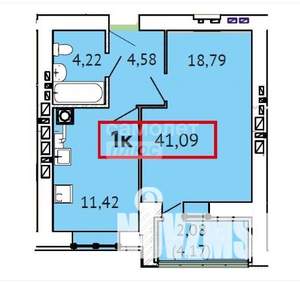 1-к квартира, вторичка, 41м2, 6/14 этаж