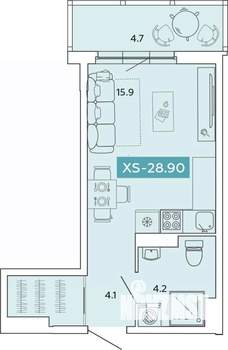 1-к квартира, строящийся дом, 29м2, 5/14 этаж