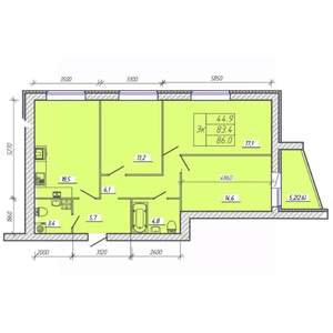 3-к квартира, вторичка, 86м2, 9/9 этаж