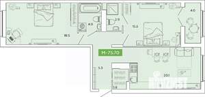 2-к квартира, строящийся дом, 76м2, 2/14 этаж