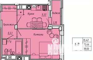 1-к квартира, вторичка, 39м2, 2/9 этаж