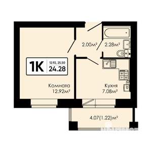 1-к квартира, вторичка, 24м2, 4/4 этаж