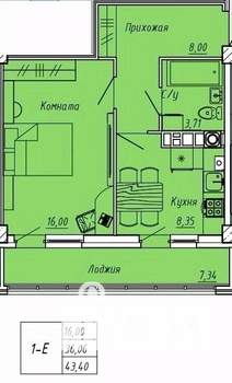 1-к квартира, вторичка, 43м2, 2/9 этаж