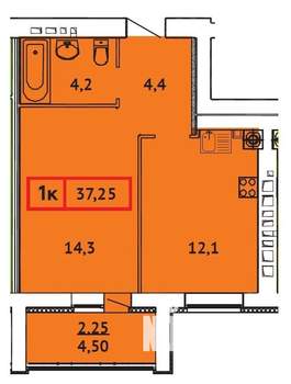 1-к квартира, строящийся дом, 37м2, 3/10 этаж