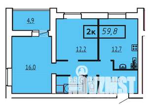 2-к квартира, строящийся дом, 60м2, 5/9 этаж