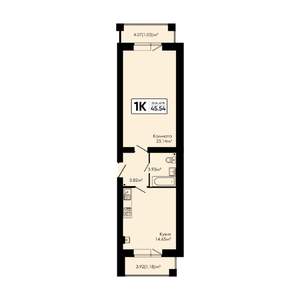 1-к квартира, вторичка, 46м2, 3/4 этаж