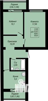 1-к квартира, строящийся дом, 60м2, 1/9 этаж