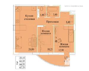 2-к квартира, вторичка, 68м2, 7/14 этаж