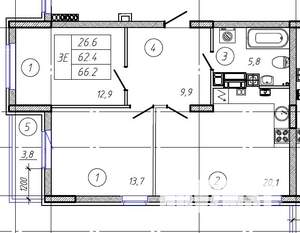 3-к квартира, строящийся дом, 66м2, 9/9 этаж