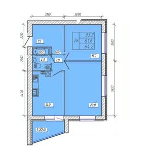 2-к квартира, вторичка, 64м2, 4/9 этаж