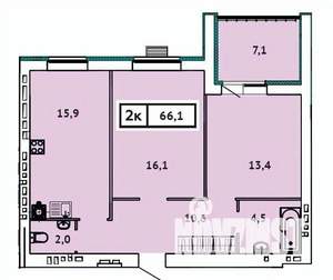 2-к квартира, вторичка, 66м2, 3/9 этаж