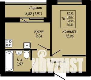 1-к квартира, строящийся дом, 37м2, 1/9 этаж