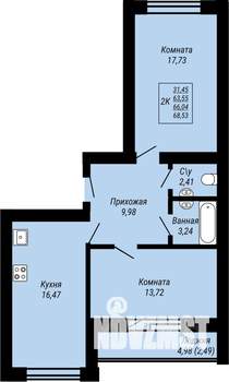 2-к квартира, вторичка, 69м2, 1/9 этаж