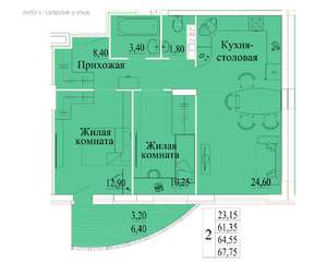 2-к квартира, вторичка, 68м2, 8/14 этаж