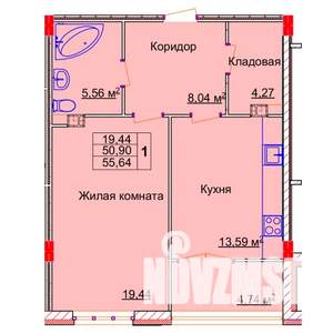 1-к квартира, строящийся дом, 56м2, 14/15 этаж