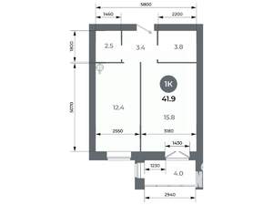Студия квартира, вторичка, 42м2, 9/9 этаж
