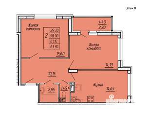 2-к квартира, вторичка, 63м2, 8/11 этаж