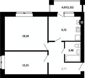 2-к квартира, строящийся дом, 53м2, 4/4 этаж