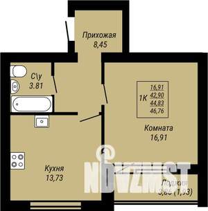 1-к квартира, строящийся дом, 47м2, 1/9 этаж