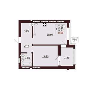 1-к квартира, вторичка, 55м2, 9/9 этаж