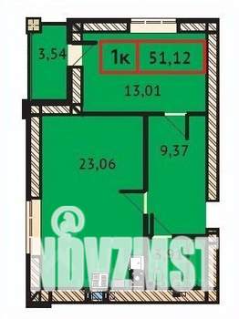 1-к квартира, строящийся дом, 51м2, 5/9 этаж