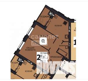 2-к квартира, вторичка, 57м2, 6/10 этаж